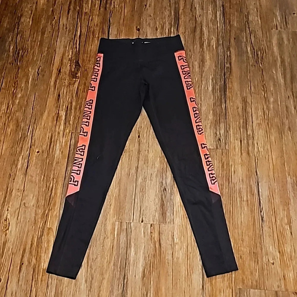 Womens Pink Victoria Secret Black Pink Logo Ultimate Leggings w Mesh Cut Outs XS - Picture 1 of 4